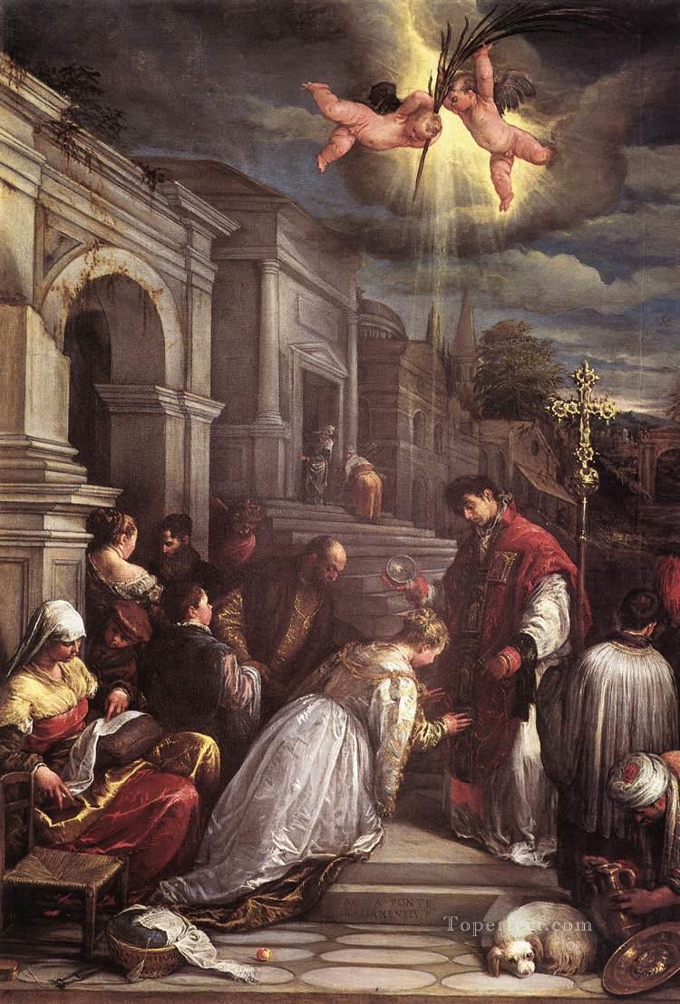 St valentine Baptizing St Lucilla Jacopo Bassano Oil Paintings